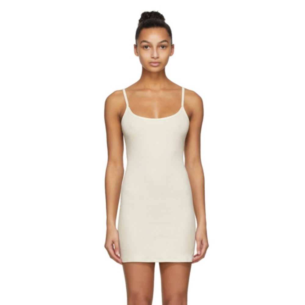 SKIMS OFF-WHITE COTTON RIB SLIP DRESS